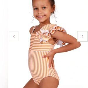 Habitual Girl's Rumba Glow Striped One-Piece Swimsuit, Orange - Size 5